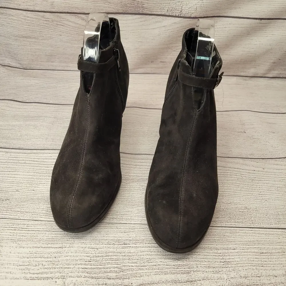 Aerosoles Black Suede Heeled Bootie, Side Zip, 3